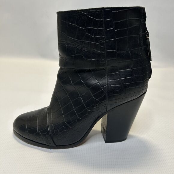 Rag & Bone Womens Newbury Croc Embossed Leather Ankle Booties 5.5 Black Classic - Picture 5 of 10